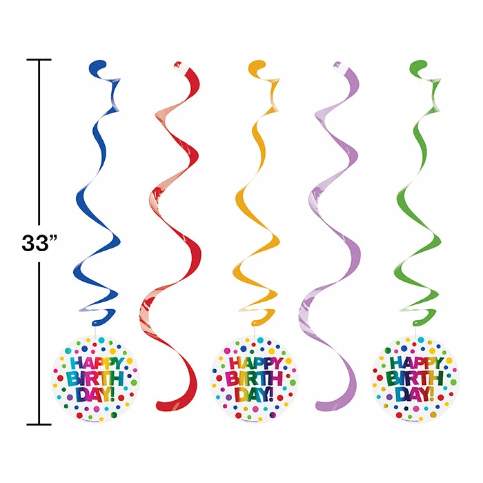 Creative Converting Kids Birthday Party Themes Rainbow Foil Dizzy Danglers, 5 Ct