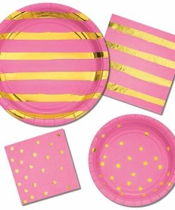 Creative Converting Toc Candy Pink Foil Beverage Napkin, 3Ply Foil Stamped, 16 Ct Solid Color Tableware