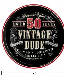 Creative Converting Vintage Dude 50th Birthday Dessert Plates, 8 Ct Adult Birthday Party Themes