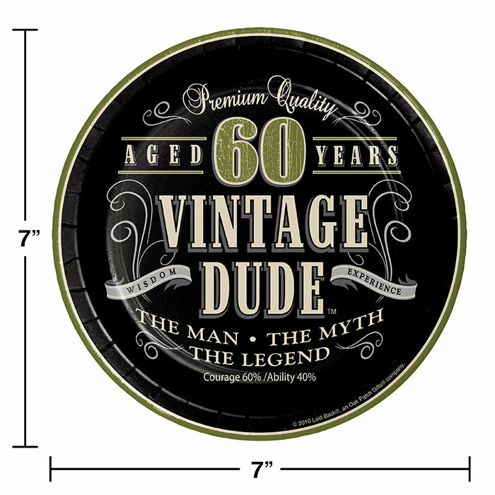 Creative Converting Adult Birthday Party Themes Vintage Dude 60th Birthday Dessert Plates, 8 Ct