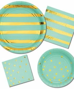 Creative Converting Solid Color Tableware Toc Fresh Mint Foil Luncheon Napkin 3Ply, Foil Stamp, 16 Ct