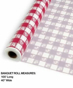 Creative Converting Summer, BBQ And Picnic Themed Decorations Red Gingham Banquet Roll 40" X 100'