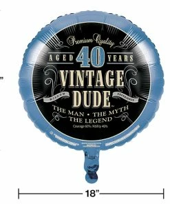 Creative Converting Adult Birthday Party Themes Vintage Dude Metallic Balloon 18", '40