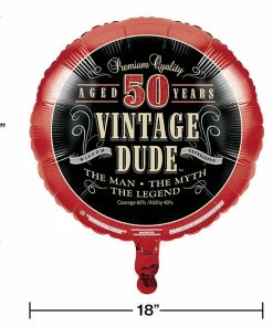 Creative Converting Vintage Dude Metallic Balloon 18", '50 Adult Birthday Party Themes