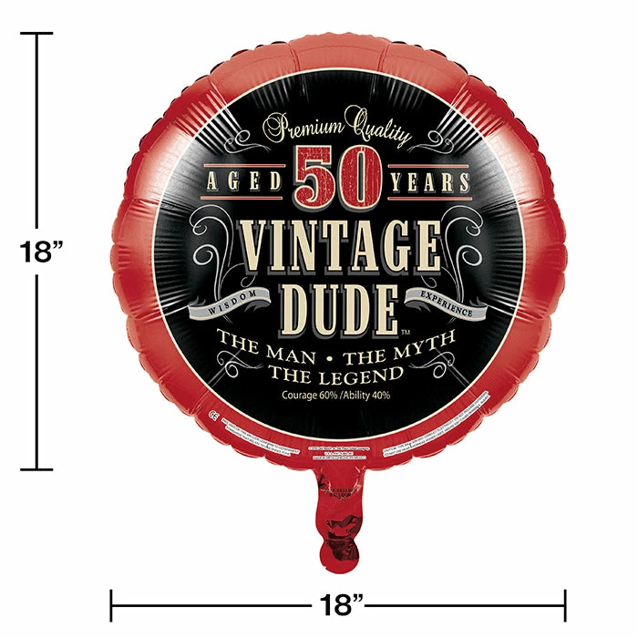 Creative Converting Vintage Dude Metallic Balloon 18", '50 Adult Birthday Party Themes
