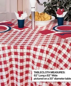 Creative Converting Red Gingham Tablecover, Octy Round 82" Plastic