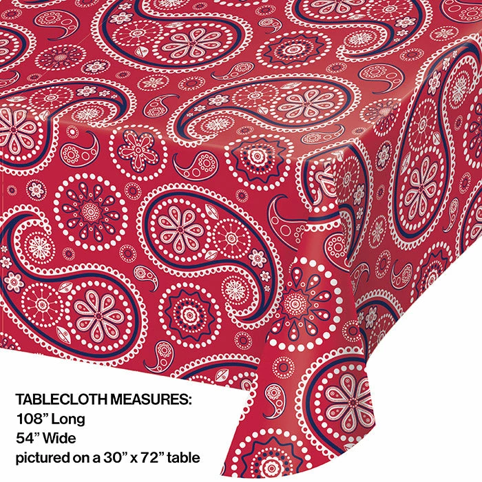 Creative Converting Red Paisley Plastic Table Cover, 54" X 108" Themed Tableware