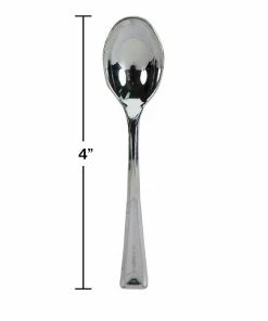 Creative Converting Solid Color Tableware Metallic Silver Mini Spoons Boxed, 24 Ct