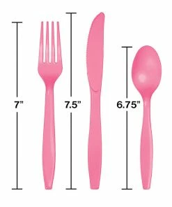 Creative Converting Solid Color Tableware Candy Pink Assorted Cutlery, 18 Ct