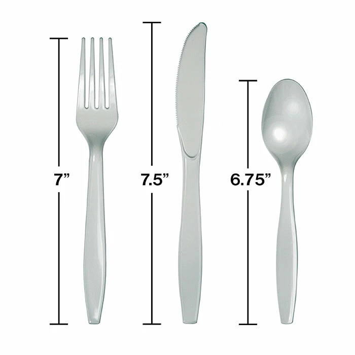 Creative Converting Solid Color Tableware Shimmering Silver Assorted Plastic Cutlery, 24 Ct