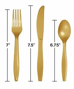Creative Converting Solid Color Tableware Glittering Gold Assorted Plastic Cutlery, 24 Ct