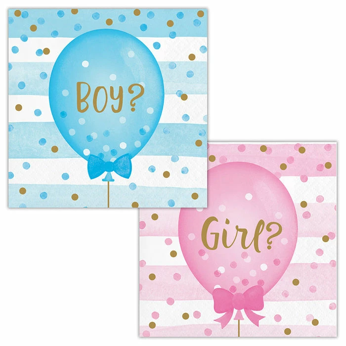 Creative Converting Gender Reveal Balloons Beverage Napkins, 16 Ct Baby Showers