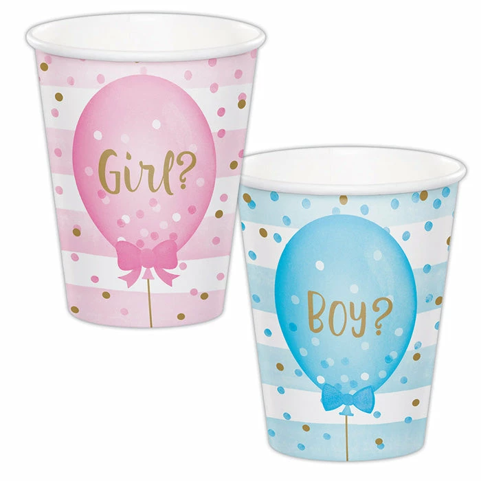 Creative Converting Gender Reveal Balloons Hot/Cold Paper Cups 9 Oz., 8 Ct