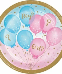 Creative Converting Gender Reveal Balloons Dessert Plates, 8 Ct