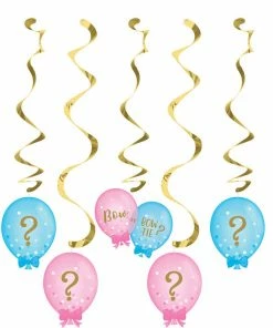 Creative Converting Gender Reveal Balloons Dizzy Danglers, 5 Ct Baby Showers