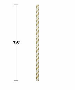 Creative Converting Gold And White Striped Paper Straws, 24 Ct