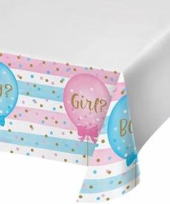 Creative Converting Baby Showers Gender Reveal Balloons Plastic Tablecover Border Print, 54" X 102"