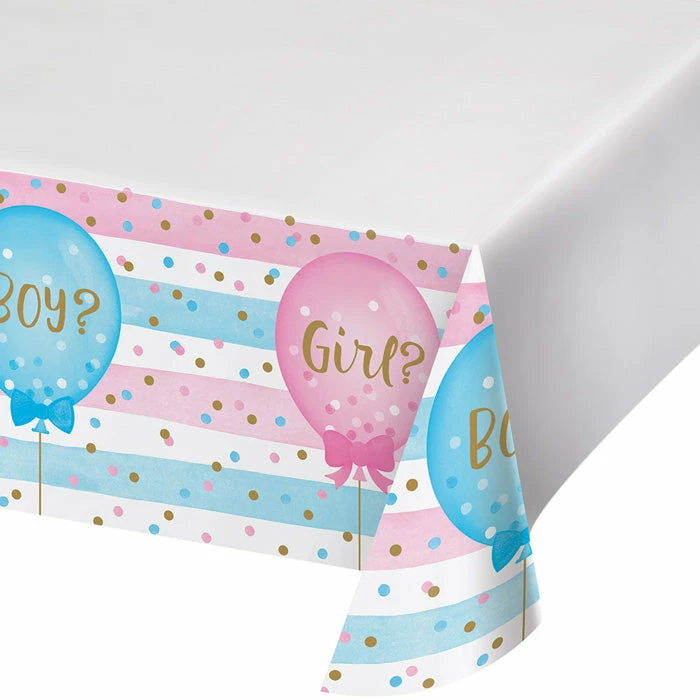 Creative Converting Baby Showers Gender Reveal Balloons Plastic Tablecover Border Print, 54" X 102"