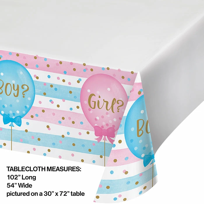 Creative Converting Baby Showers Gender Reveal Balloons Plastic Tablecover Border Print, 54" X 102"