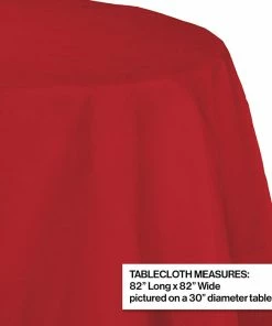 Creative Converting Solid Color Tableware Classic Red Tablecover, Octy Round 82" Polylined Tissue