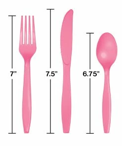 Creative Converting Candy Pink Assorted Plastic Cutlery, 24 Ct Solid Color Tableware