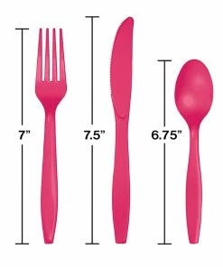 Creative Converting Hot Magenta Pink Assorted Plastic Cutlery, 24 Ct Solid Color Tableware