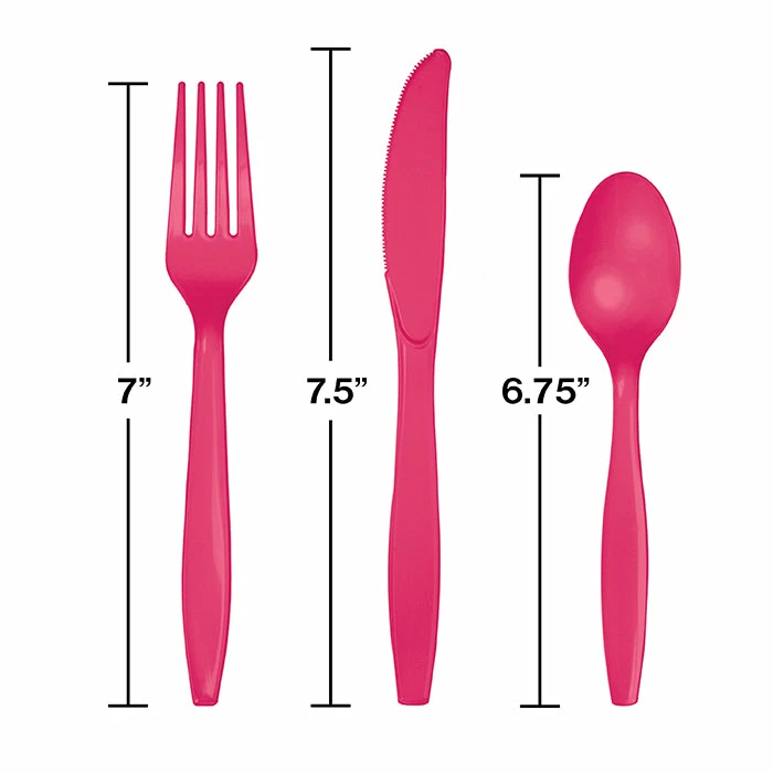 Creative Converting Hot Magenta Pink Assorted Plastic Cutlery, 24 Ct Solid Color Tableware