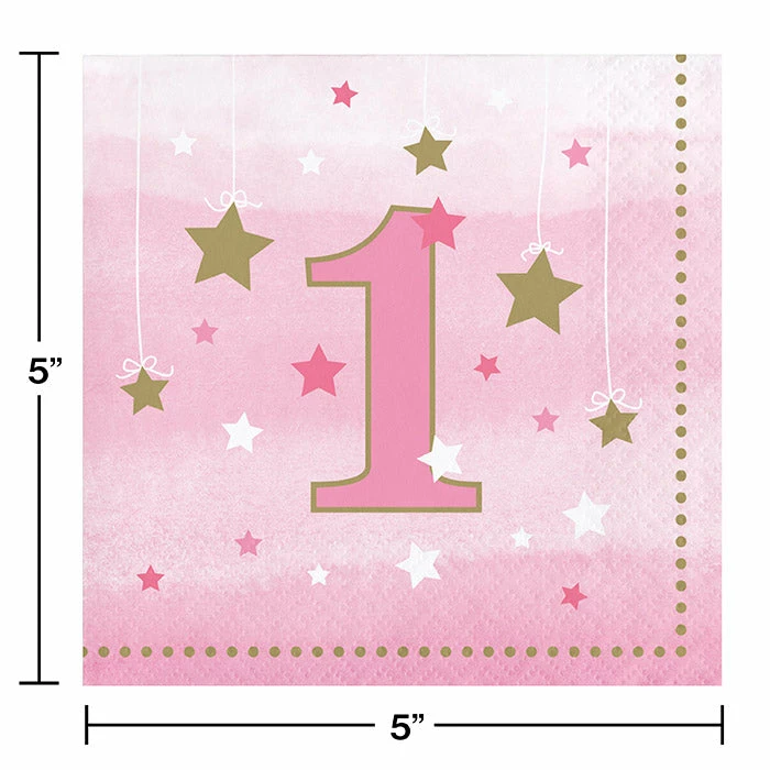 Creative Converting 1st Birthday Party Themes One Little Star Girl 1st Birthday Beverage Napkins, 16 Ct