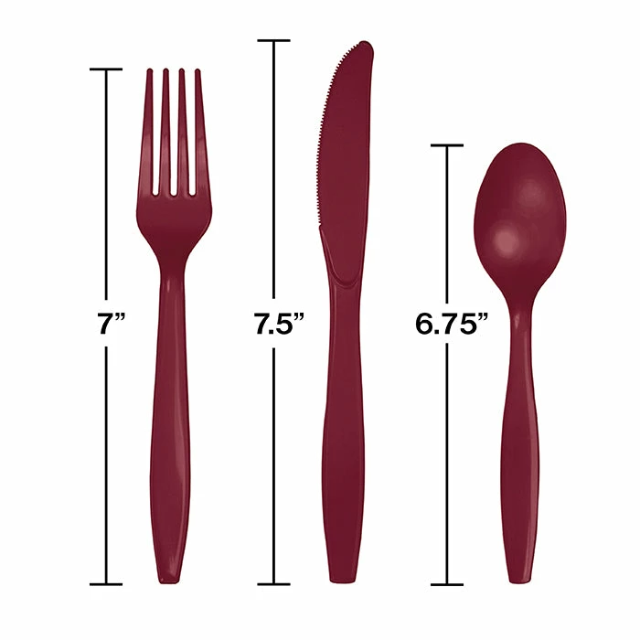 Creative Converting Burgundy Red Assorted Plastic Cutlery, 24 Ct Solid Color Tableware