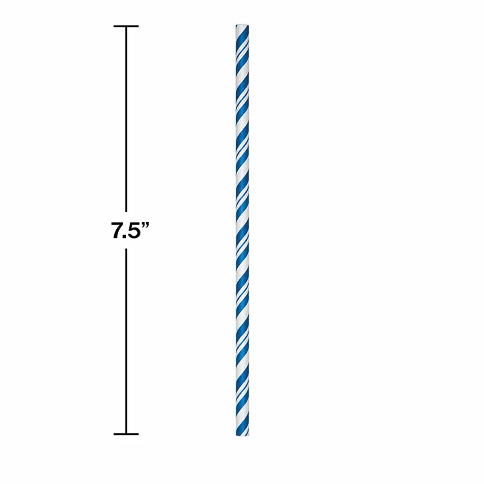Creative Converting Solid Color Tableware Cobalt Blue Striped Paper Straws, 24 Ct