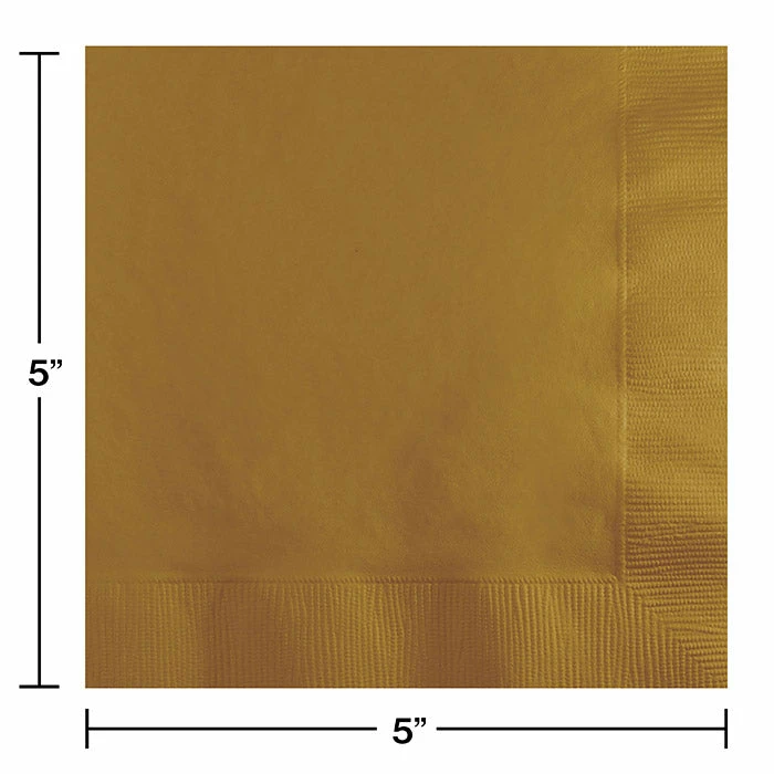 Creative Converting Glittering Gold Beverage Napkin, 3 Ply, 50 Ct Solid Color Tableware