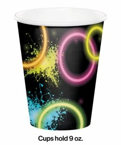 Creative Converting Kids Birthday Party Themes Glow Party Hot/Cold Paper Cups 9 Oz., 8 Ct