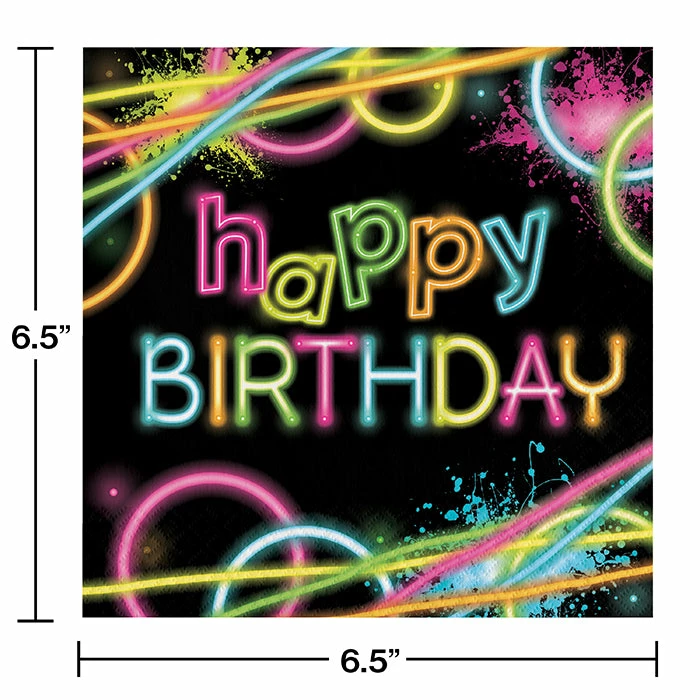 Creative Converting Kids Birthday Party Themes Glow Party Birthday Napkins, 16 Ct