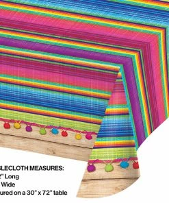 Creative Converting Serape Plastic Tablecover All Over Print, 54" X 102" Cinco De Mayo And Fiesta Party Decorations