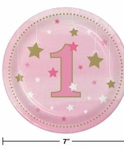 Creative Converting 1st Birthday Party Themes One Little Star Girl 1st Birthday Dessert Plates, 8 Ct