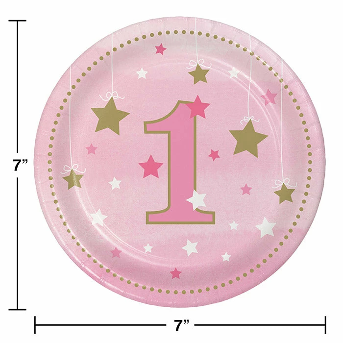 Creative Converting 1st Birthday Party Themes One Little Star Girl 1st Birthday Dessert Plates, 8 Ct