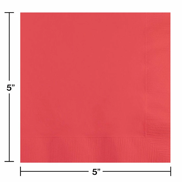 Creative Converting Solid Color Tableware Coral Beverage Napkin 2Ply, 50 Ct