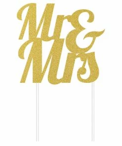 Creative Converting Gold Glitter Mr & Mrs Cake Topper