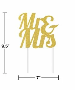 Creative Converting Gold Glitter Mr & Mrs Cake Topper