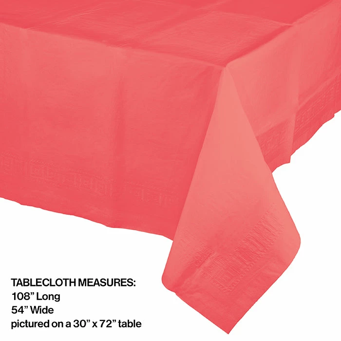 Creative Converting Coral Tablecover 54"X 108" Polylined Tissue Solid Color Tableware