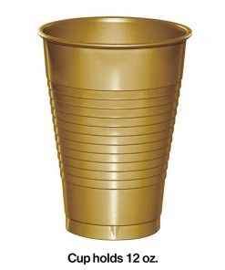 Creative Converting Solid Color Tableware Glittering Gold 12 Oz Plastic Cups, 20 Ct