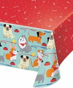 Creative Converting Dog Party Plastic Tablecover All Over Print, 54" X 102" Kids Birthday Party Themes