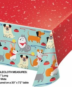 Creative Converting Dog Party Plastic Tablecover All Over Print, 54" X 102" Kids Birthday Party Themes