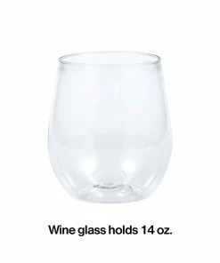 Creative Converting Clear Plastic Stemless Wine Glasses 14 Oz, 4 Ct Solid Color Tableware