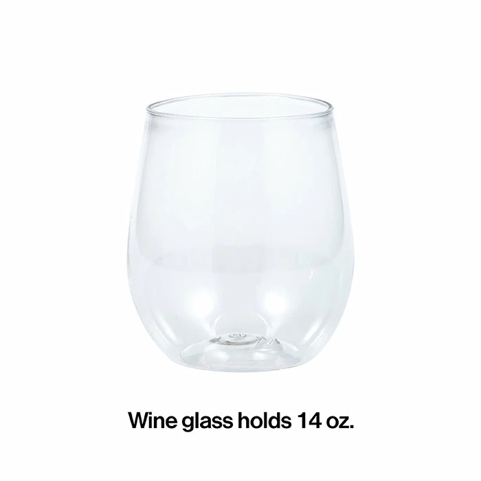 Creative Converting Clear Plastic Stemless Wine Glasses 14 Oz, 4 Ct Solid Color Tableware