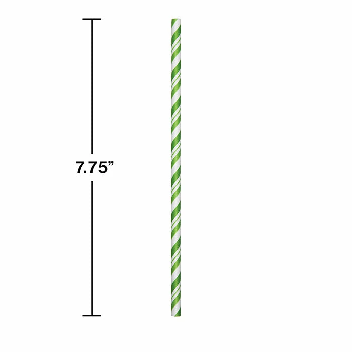 Creative Converting Fresh Lime Green Striped Paper Straws, 24 Ct