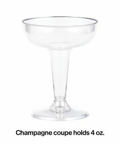 Creative Converting Solid Color Tableware Clear Plastic Champagne Coupe, 4 Oz, 6 Ct