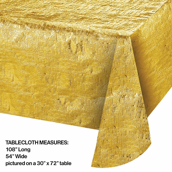 Creative Converting Solid Color Tableware Metallic Gold Table Cover, 54" X 108"