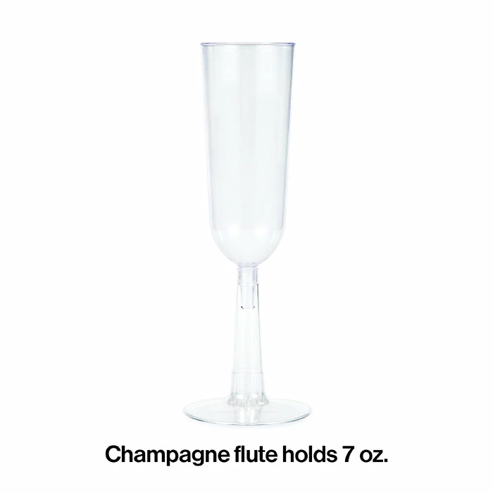 Creative Converting Solid Color Tableware Clear Plastic Champagne Flutes, 7 Oz, 4 Ct