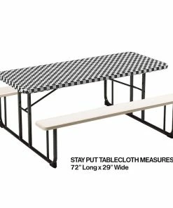 Creative Converting Stay Put Tablecover Black Check, 29" X 72"